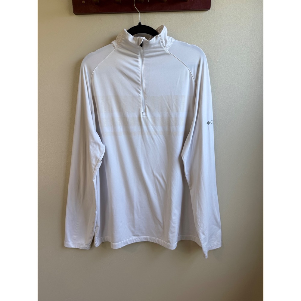Columbia Golf Mens XL White Long Sleeve Quarter Zip Pullover Stripe Performance